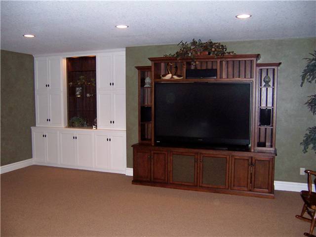 Home theater - hickory stained & glazed / Storage & bookshelves - painted